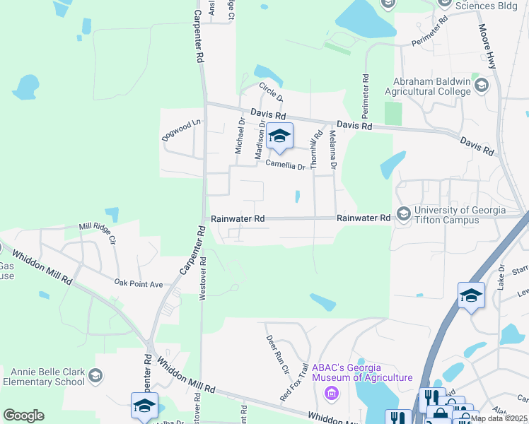 map of restaurants, bars, coffee shops, grocery stores, and more near 2815 Rainwater Road in Tifton