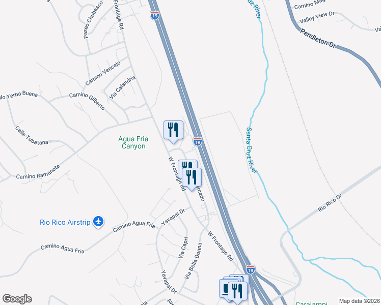 map of restaurants, bars, coffee shops, grocery stores, and more near 353 Planta Court in Nogales