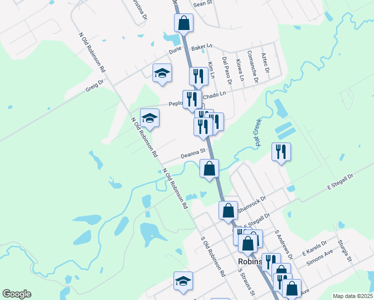 map of restaurants, bars, coffee shops, grocery stores, and more near 111 Deanna Street in Robinson