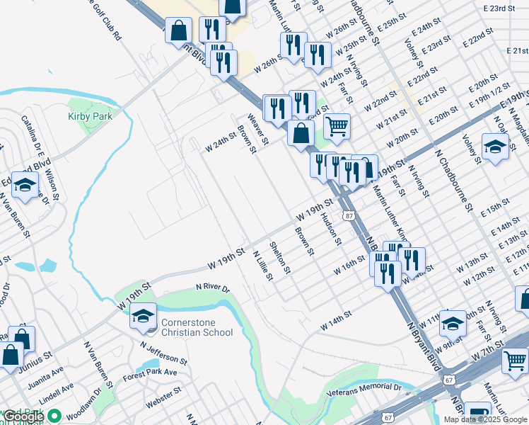 map of restaurants, bars, coffee shops, grocery stores, and more near 2002 Shelton Street in San Angelo