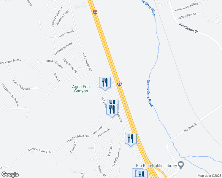 map of restaurants, bars, coffee shops, grocery stores, and more near 353 Planta Court in Nogales