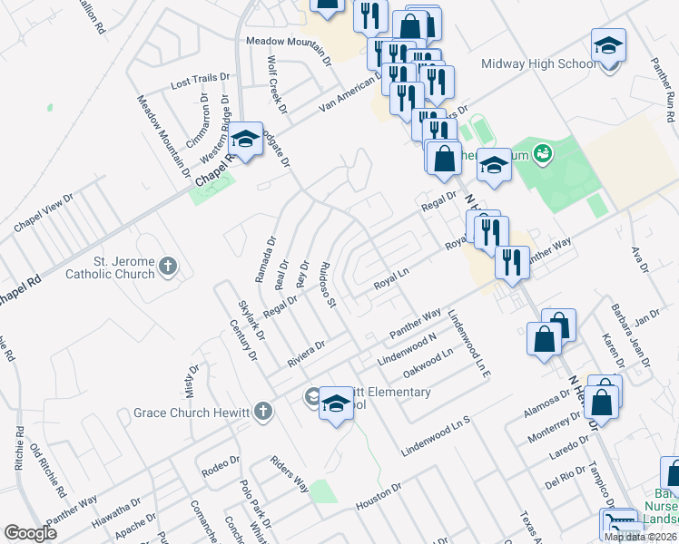 map of restaurants, bars, coffee shops, grocery stores, and more near 9305 Regal Drive in Woodway