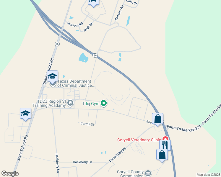 map of restaurants, bars, coffee shops, grocery stores, and more near in Gatesville