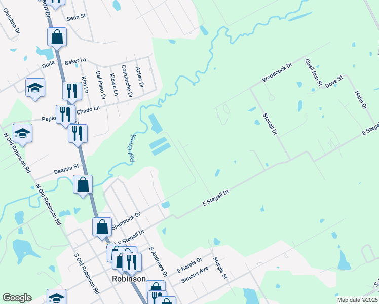 map of restaurants, bars, coffee shops, grocery stores, and more near 710 East Stegall Drive in Robinson