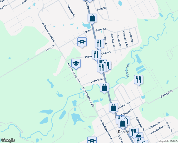 map of restaurants, bars, coffee shops, grocery stores, and more near 118 Bentwood Drive in Robinson