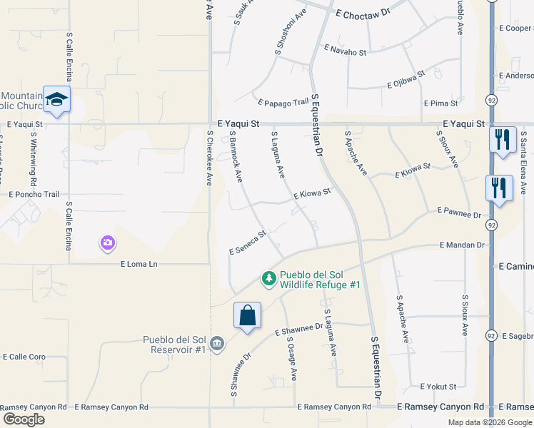 map of restaurants, bars, coffee shops, grocery stores, and more near 5031 S Bannock Ave in Sierra Vista