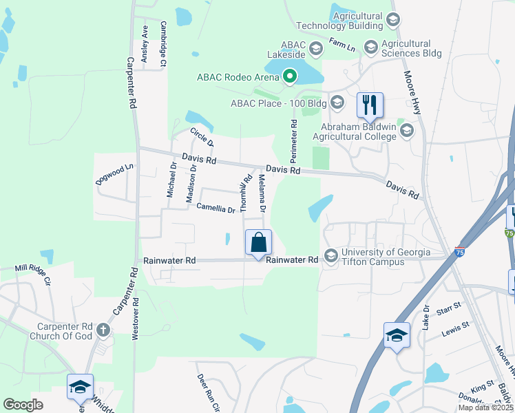 map of restaurants, bars, coffee shops, grocery stores, and more near 2409 Turf Drive in Tifton