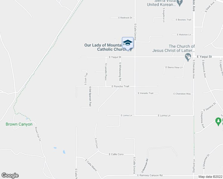 map of restaurants, bars, coffee shops, grocery stores, and more near 1306 East Poncho Trail in Sierra Vista