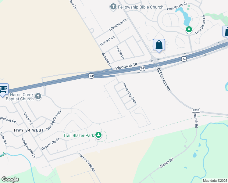 map of restaurants, bars, coffee shops, grocery stores, and more near 208 Prosperity Trail in McGregor