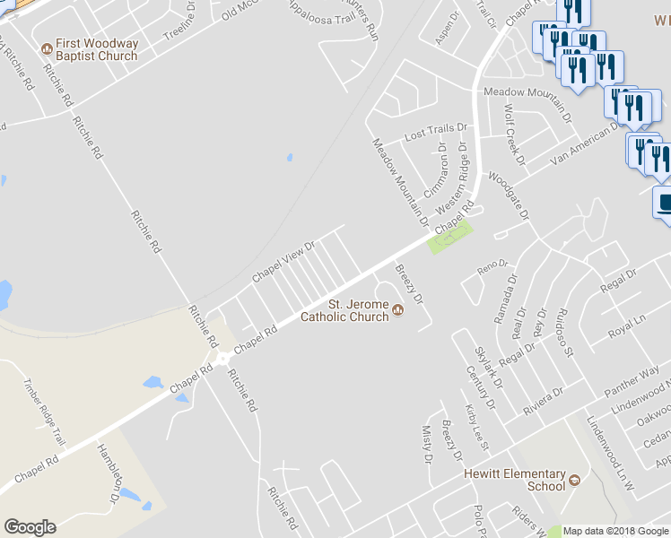 map of restaurants, bars, coffee shops, grocery stores, and more near 1407 Chapel Creek Road in Woodway