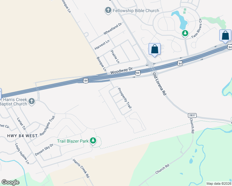 map of restaurants, bars, coffee shops, grocery stores, and more near 2008 Prosperity Trail in McGregor