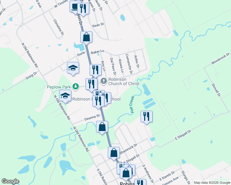 map of restaurants, bars, coffee shops, grocery stores, and more near 428 Chado Lane in Robinson