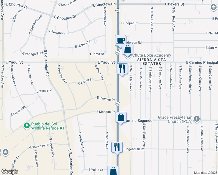 map of restaurants, bars, coffee shops, grocery stores, and more near 4953 South Sioux Avenue in Sierra Vista