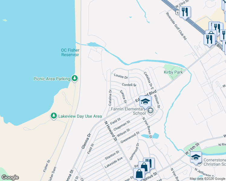 map of restaurants, bars, coffee shops, grocery stores, and more near 2777 Eunice Drive in San Angelo
