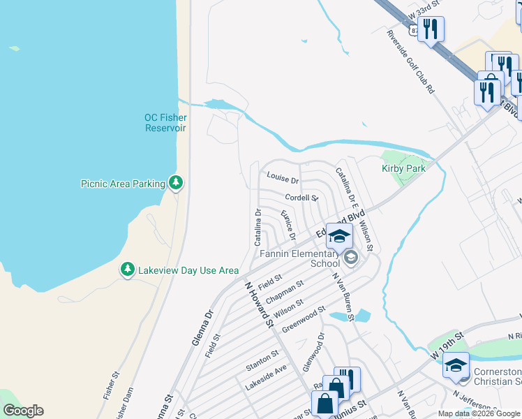 map of restaurants, bars, coffee shops, grocery stores, and more near 2777 Eunice Drive in San Angelo