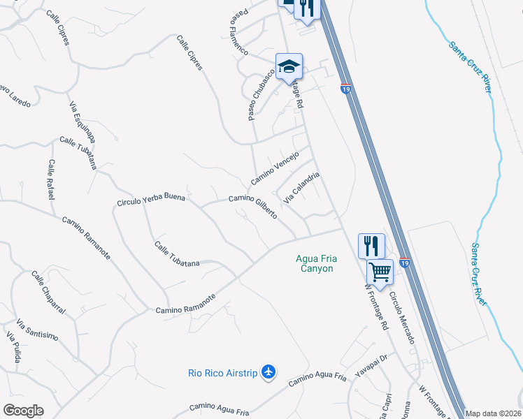 map of restaurants, bars, coffee shops, grocery stores, and more near 1204 Camino Gilberto in Rio Rico