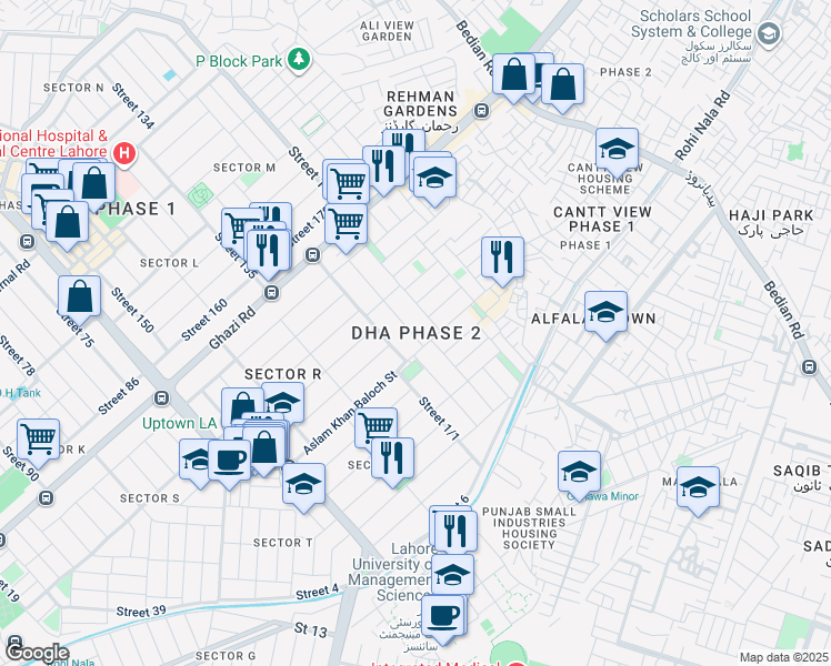 map of restaurants, bars, coffee shops, grocery stores, and more near in Lahore