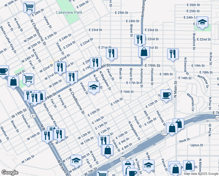 map of restaurants, bars, coffee shops, grocery stores, and more near 1698 North Magdalen Street in San Angelo