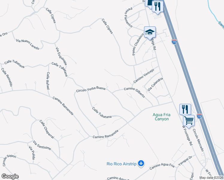 map of restaurants, bars, coffee shops, grocery stores, and more near 1222 Circulo Yerba Buena in Rio Rico