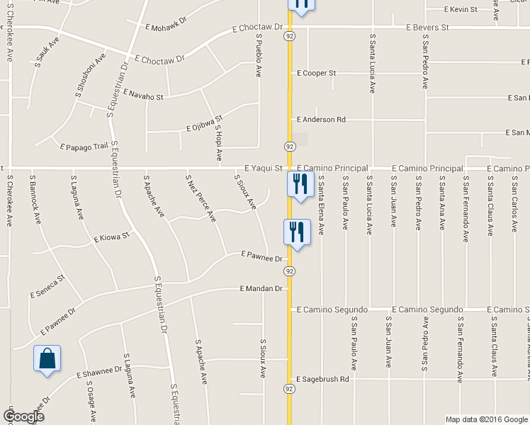 map of restaurants, bars, coffee shops, grocery stores, and more near 3812 South Kiowa Court in Sierra Vista