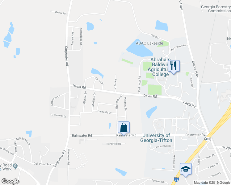 map of restaurants, bars, coffee shops, grocery stores, and more near 2808 Davis Road in Tifton