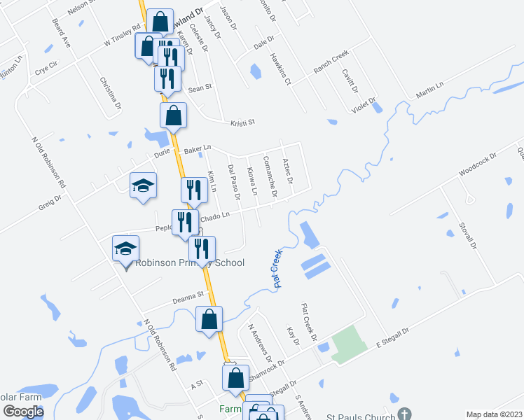 map of restaurants, bars, coffee shops, grocery stores, and more near 491 Kiowa Circle in Robinson