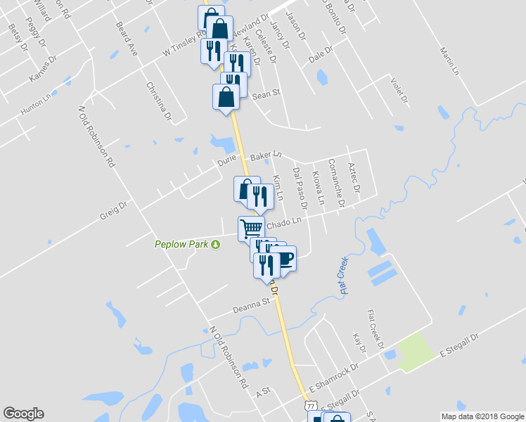 map of restaurants, bars, coffee shops, grocery stores, and more near 501 North Robinson Drive in Waco