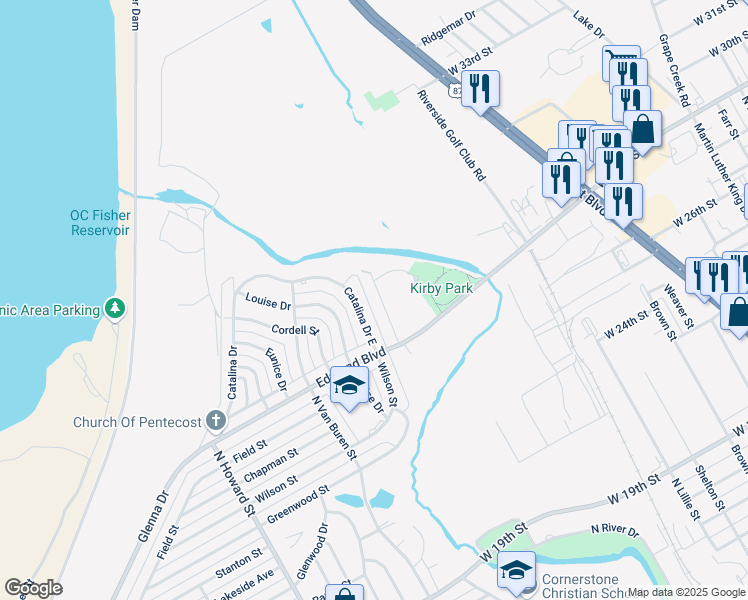 map of restaurants, bars, coffee shops, grocery stores, and more near 3001 Nueces Drive in San Angelo