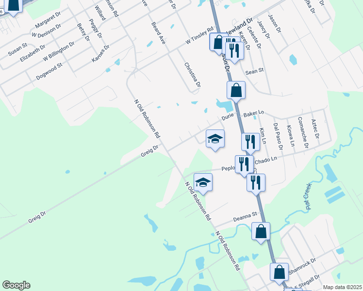 map of restaurants, bars, coffee shops, grocery stores, and more near 220 Durie in Robinson