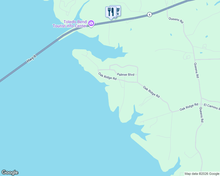 map of restaurants, bars, coffee shops, grocery stores, and more near 821 Oak Ridge Road in Many