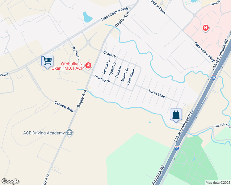 map of restaurants, bars, coffee shops, grocery stores, and more near 6713 Mundo Drive in Waco