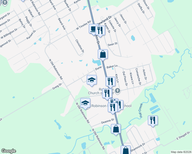 map of restaurants, bars, coffee shops, grocery stores, and more near 624 Apple Cross Court in Robinson