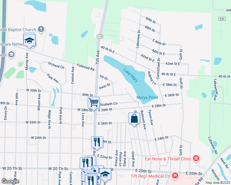 map of restaurants, bars, coffee shops, grocery stores, and more near 3005 Ivy Drive in Tifton