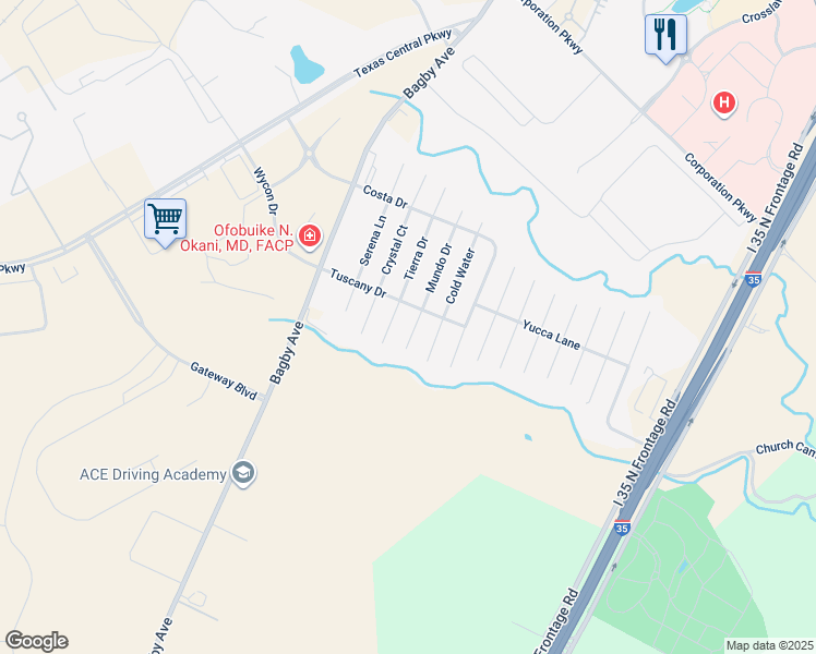 map of restaurants, bars, coffee shops, grocery stores, and more near 6713 Mundo Drive in Waco