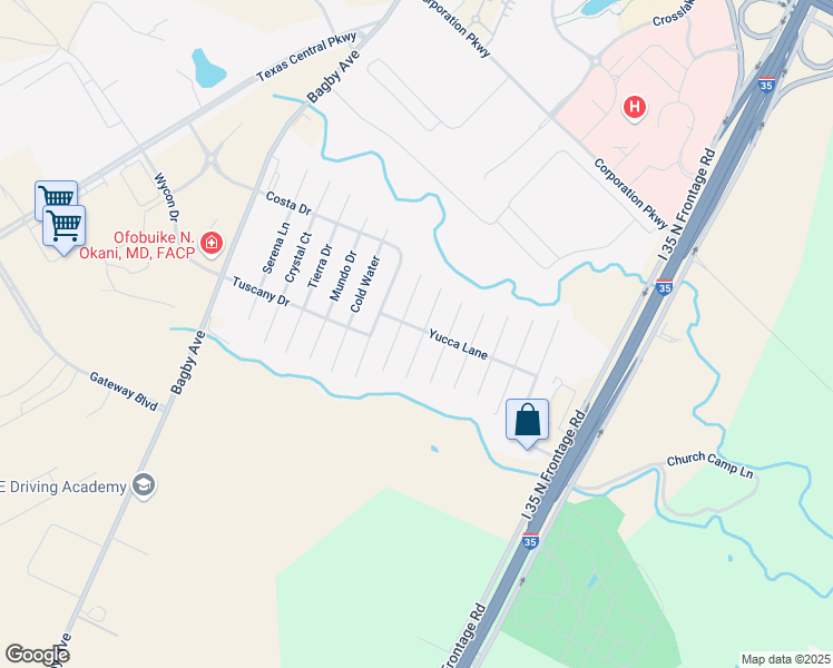 map of restaurants, bars, coffee shops, grocery stores, and more near 6600 Burling Street in Waco