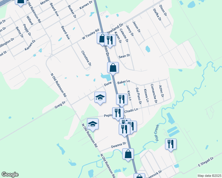 map of restaurants, bars, coffee shops, grocery stores, and more near 511-599 Robinson Drive in Robinson