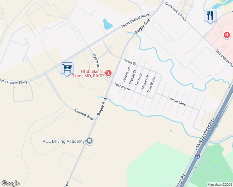 map of restaurants, bars, coffee shops, grocery stores, and more near 6720 Serena Lane in Waco