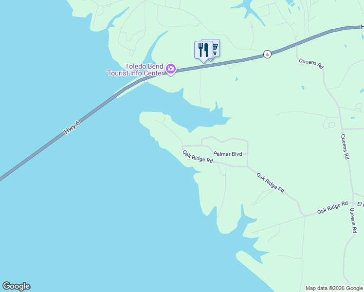 map of restaurants, bars, coffee shops, grocery stores, and more near 1119 Oak Ridge Road in Many