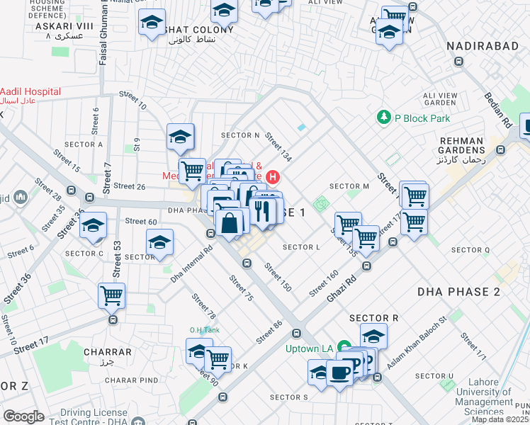 map of restaurants, bars, coffee shops, grocery stores, and more near in Lahore