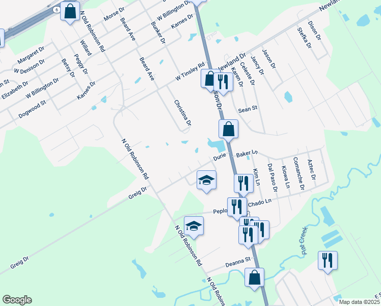 map of restaurants, bars, coffee shops, grocery stores, and more near 606 Durie in Robinson