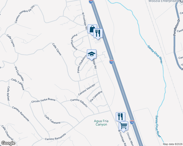 map of restaurants, bars, coffee shops, grocery stores, and more near 408 Calle Cipres in Rio Rico