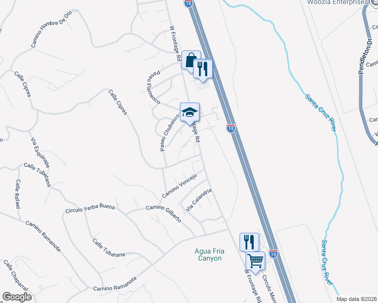 map of restaurants, bars, coffee shops, grocery stores, and more near 408 Calle Cipres in Rio Rico