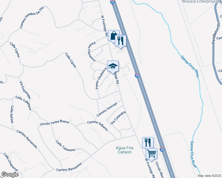map of restaurants, bars, coffee shops, grocery stores, and more near 408 Calle Cipres in Rio Rico
