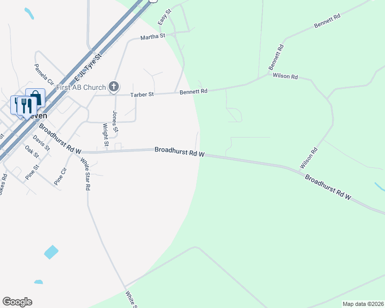 map of restaurants, bars, coffee shops, grocery stores, and more near 960 Broadhurst Road West in Screven