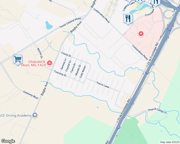 map of restaurants, bars, coffee shops, grocery stores, and more near 6524 Costa Drive in Waco