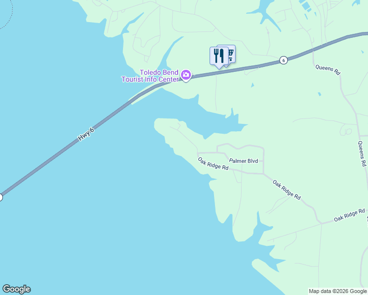 map of restaurants, bars, coffee shops, grocery stores, and more near 1119-1295 Oak Ridge Road in Many