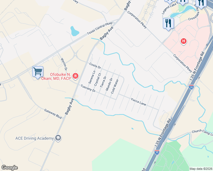 map of restaurants, bars, coffee shops, grocery stores, and more near 6600 Tierra Drive in Waco