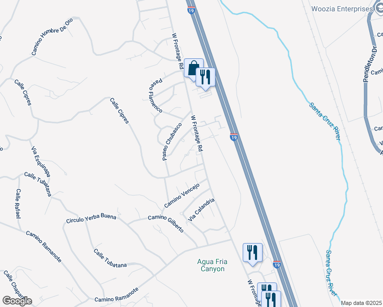 map of restaurants, bars, coffee shops, grocery stores, and more near 408 Calle Cipres in Rio Rico