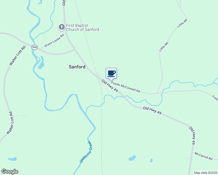 map of restaurants, bars, coffee shops, grocery stores, and more near 555 Old Highway 49 in Seminary