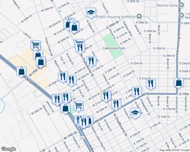 map of restaurants, bars, coffee shops, grocery stores, and more near in San Angelo